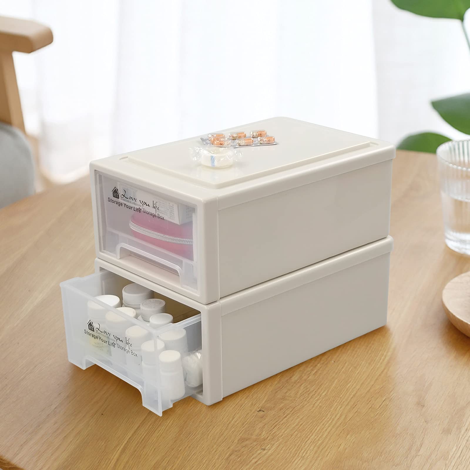 Compact Plastic Stacking Storage Drawer Unit Stackable Organizer Bins 3 PCS