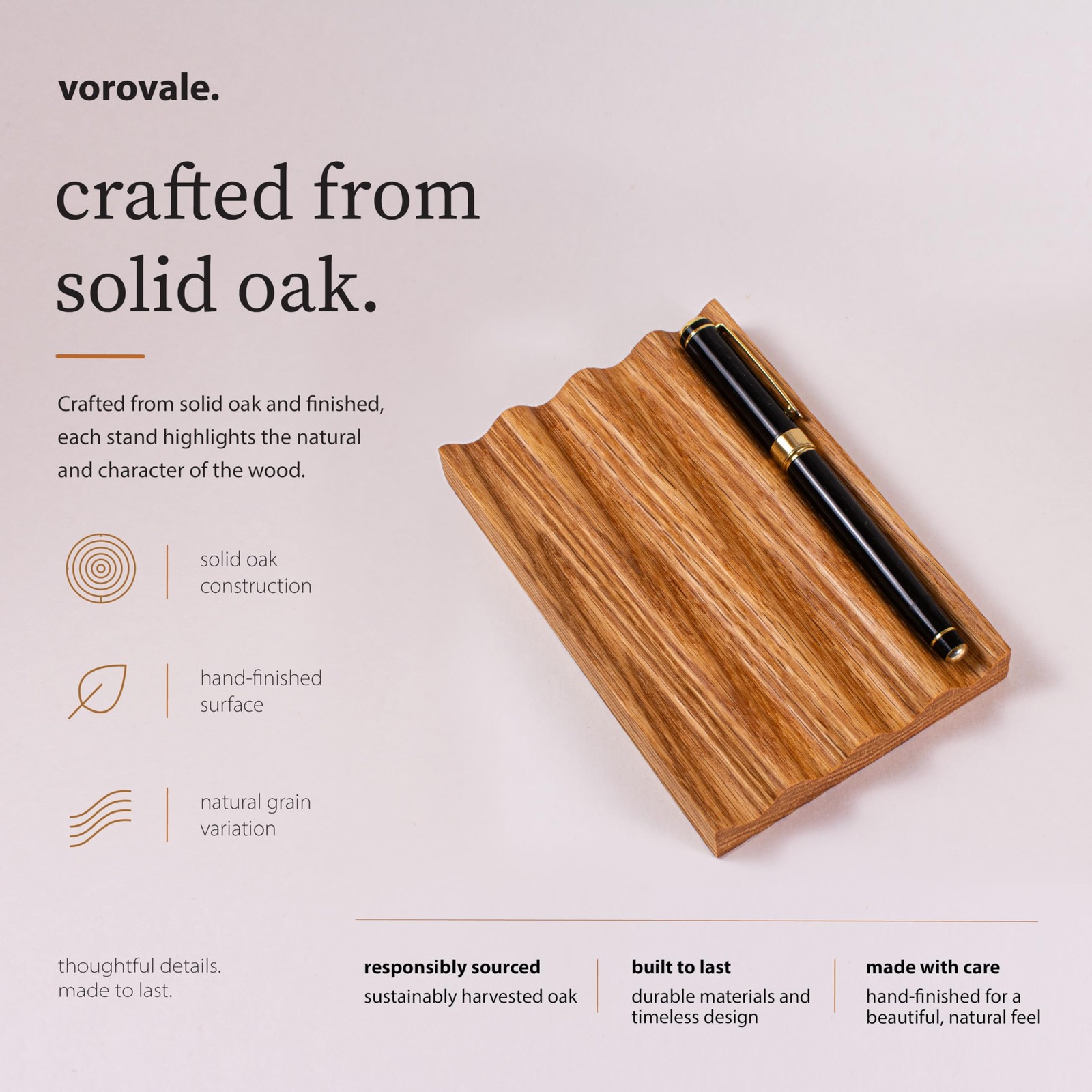 Solid Oak Pen Tray, Minimalist Desk Organizer, Natural Wood Pen Holder with R…