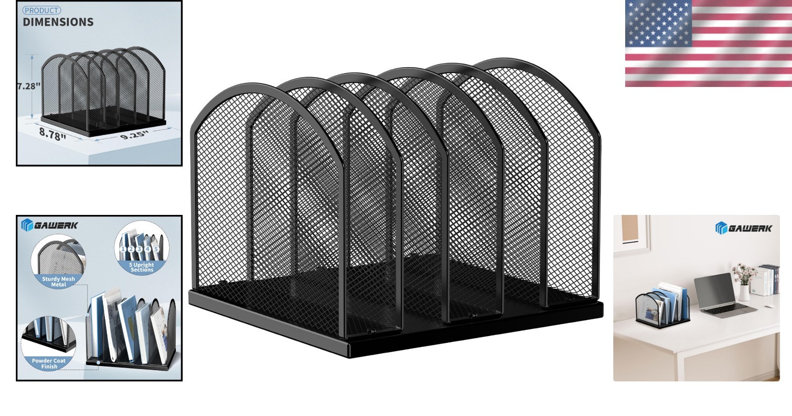 Durable 5-Shelf Vertical Organizer – Mesh File Holder for Office and Home, Black