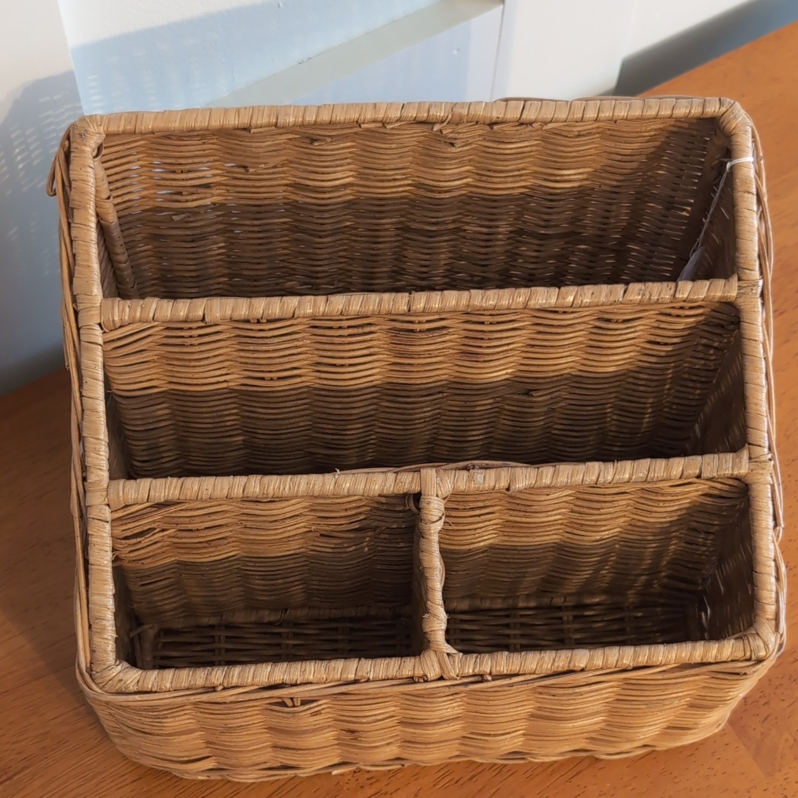 Vintage Wicker Rattan Desk Mail Organizer Work or Office Cottagecore