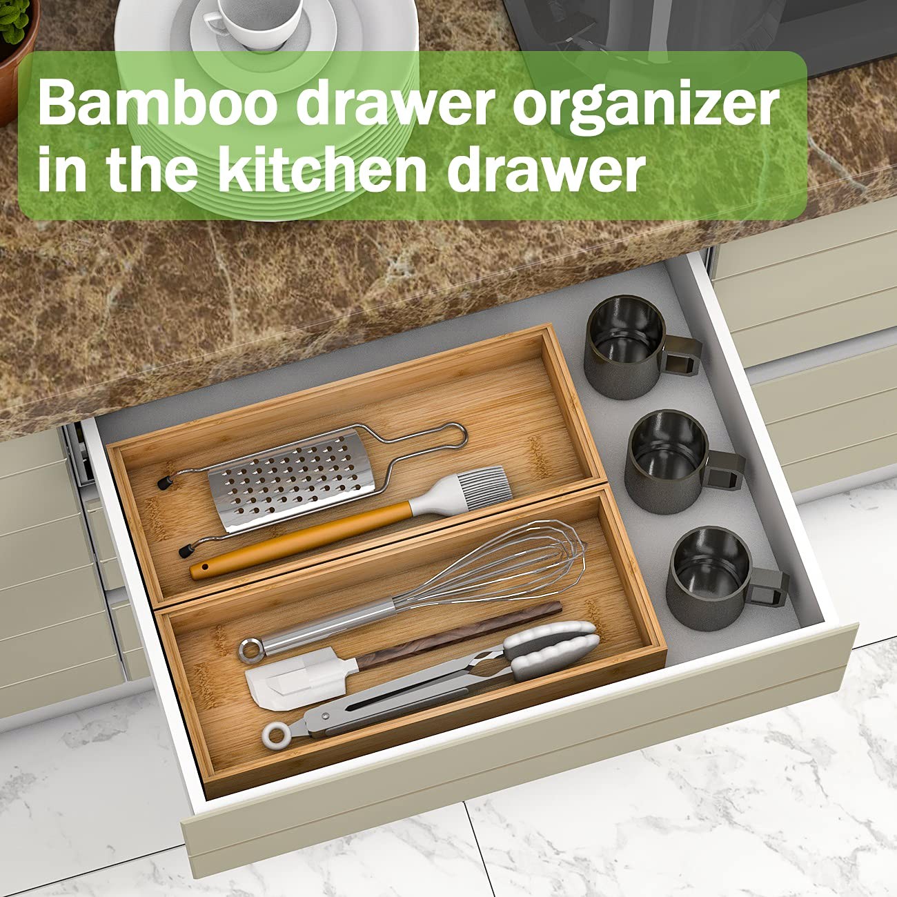 Utensil Organizer Silverware Drawer Organizer-Stackable Bamboo Flatware Caddy…