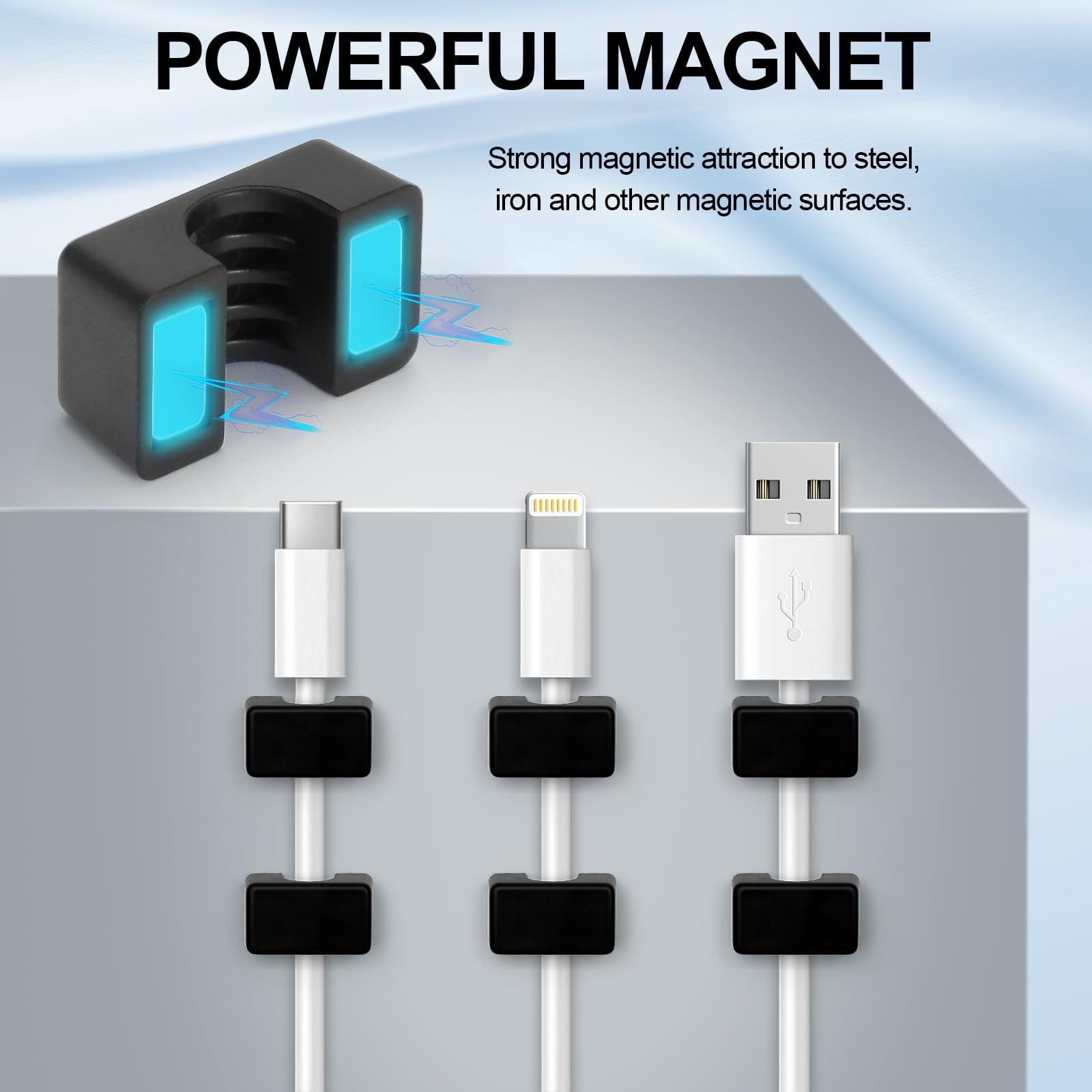 10 Pack Magnetic Cord Holder, Cable Clips – 0.79in×0.41in×0.31in, Black