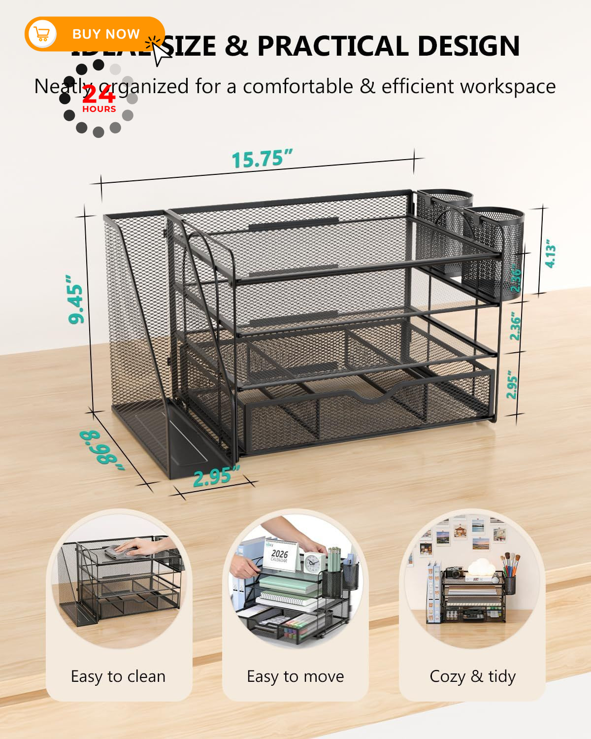WALI Desk File Organizer, 4 Tier Desktop Paper Letter Tray 4-Tier, Black
