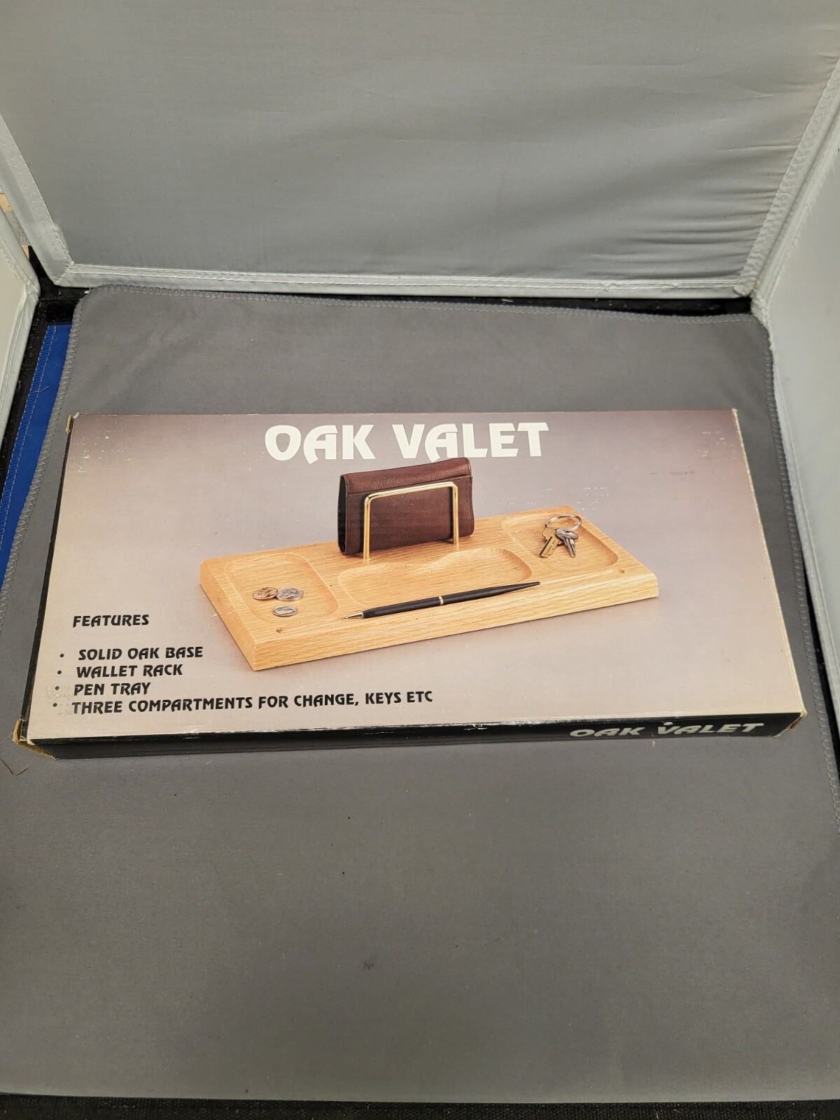 Oak Valet Stand Wallet Rack Pen Tray