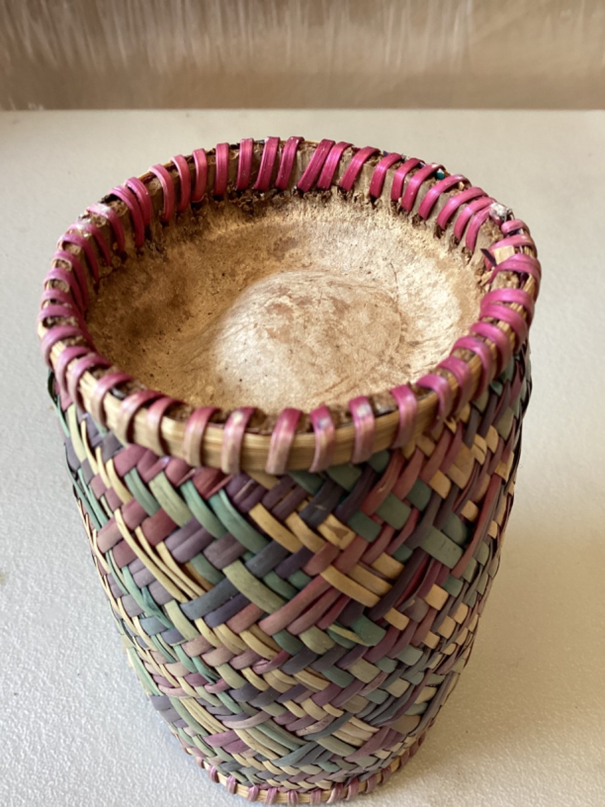 Vintage Pen Holder desk Organizer Storage Basket Woven Wicker 4.25”
