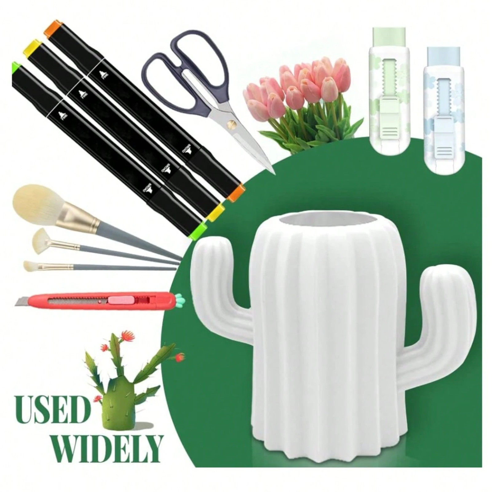 1pc Cactus Pen Holder Resin Desk Organizer Pencil Cup Storage Kids Stationery