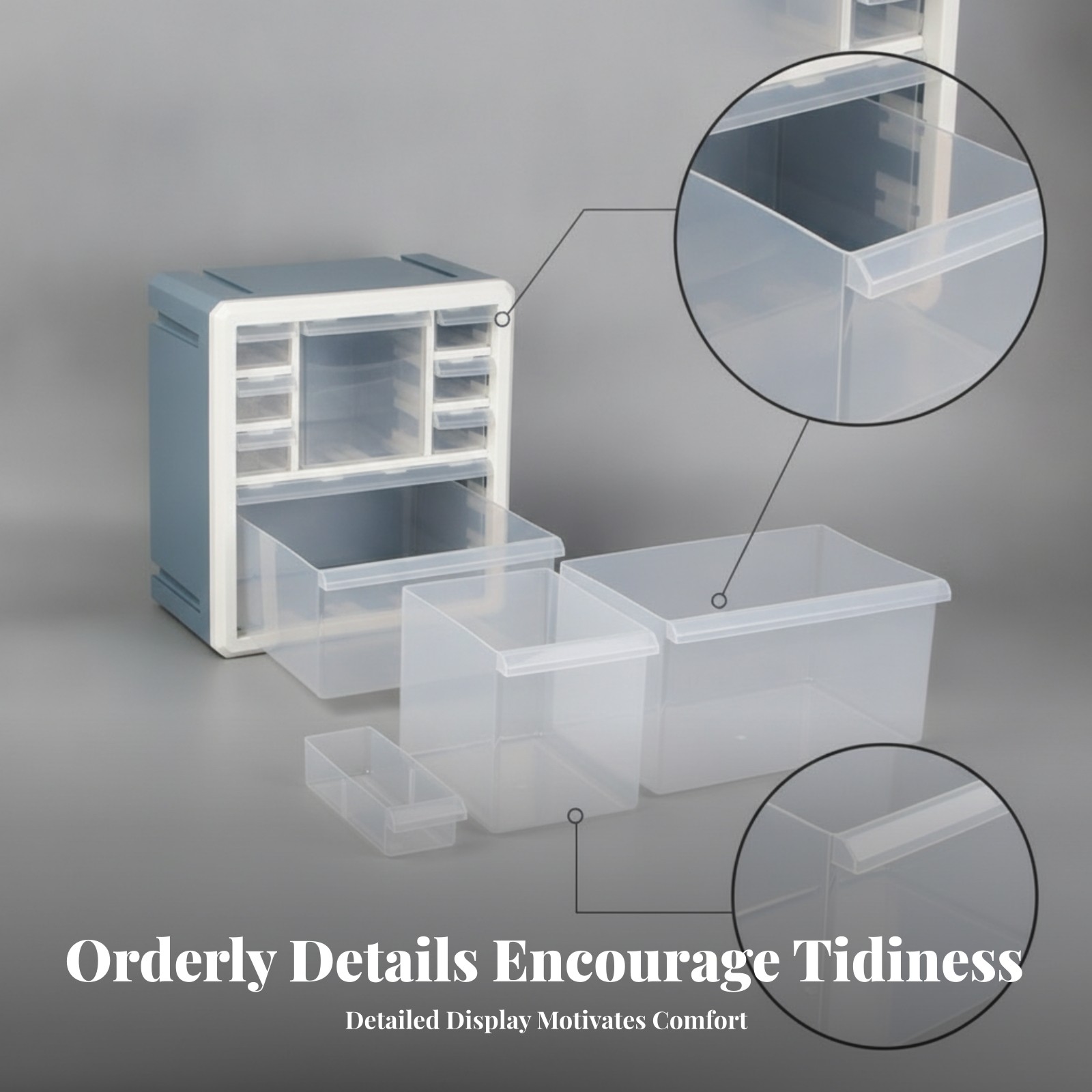 Desktop Storage Cabinet Transparent Drawers Craft Supply Organizer White Frame