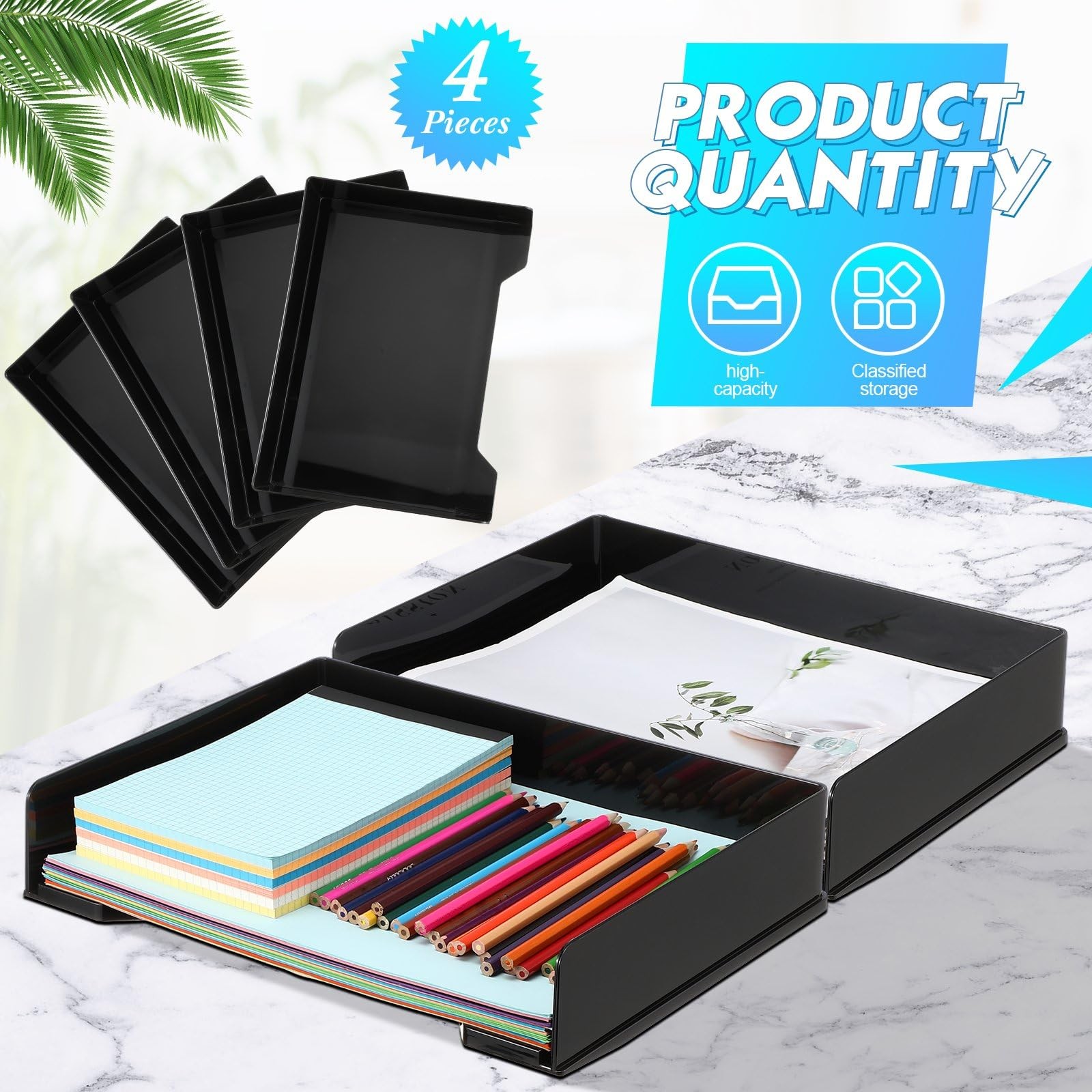 4 Pcs Stackable Letter Tray Rectangular Plastic Desk Organizer 13 x 9.5 x 2.6…