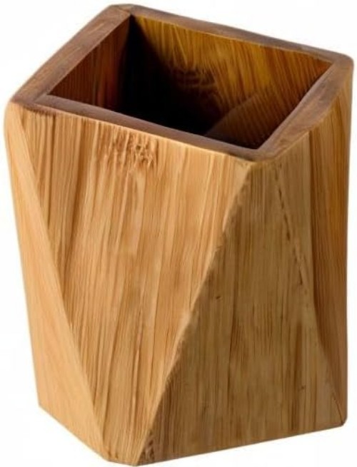 Cute Geometric Bamboo Pencil Cup – Multipurpose Makeup Brush and Desk Organizer