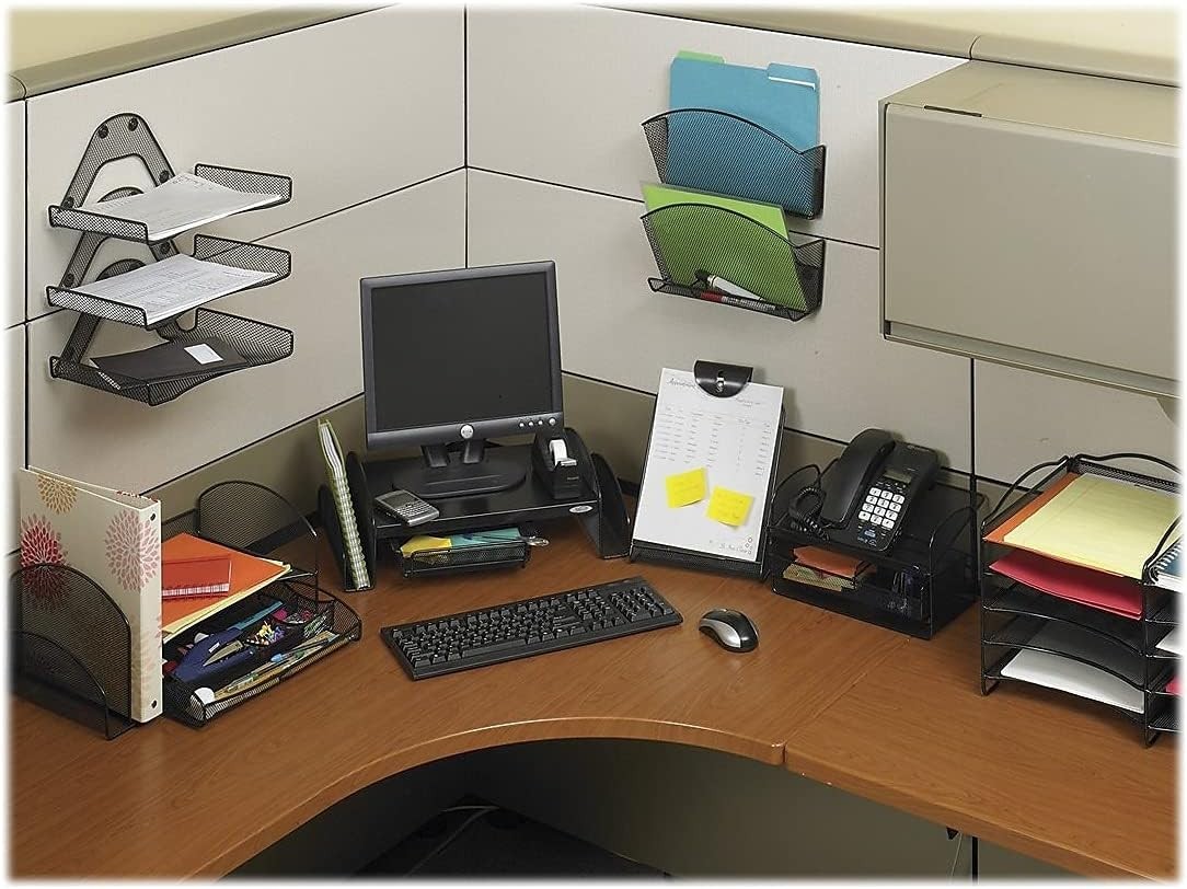 Durable Black Steel Mesh Desk Organizer with Adjustable Drawer for Smooth Access