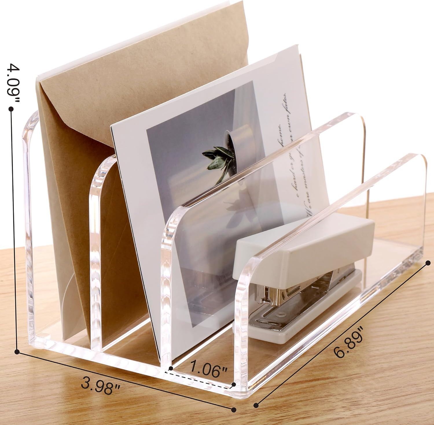 Acrylic File Mail Desktop Organizer Sorters,3 Compartments Laddered Clear Desk L