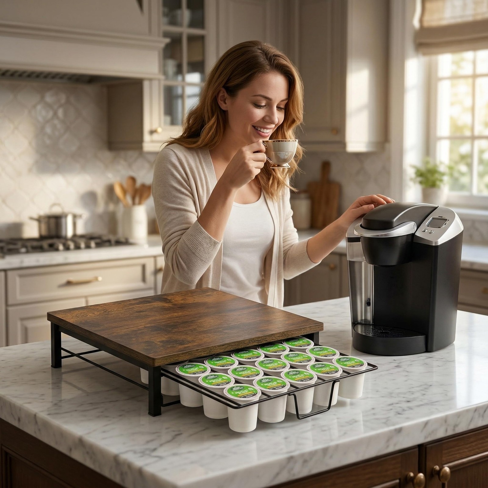 K Cup Holder Organizer, Coffee Pod Drawer Capsule Storage Black