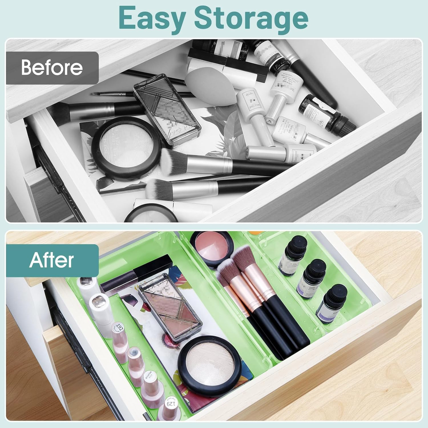 Plastic Drawer Organizer Set 25 Pcs Clear Green 4 Sizes Storage Bins