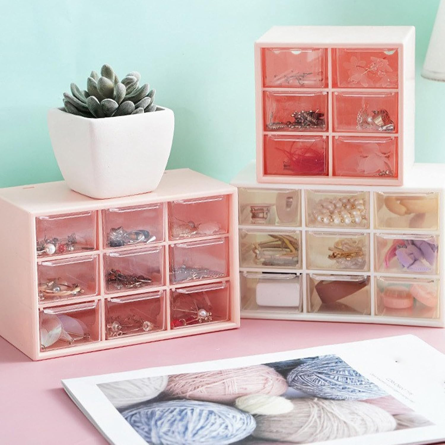 Desk Drawer Stationery Organizer, 9 Drawers Plastic Dust Proof Multi Purpose Sto