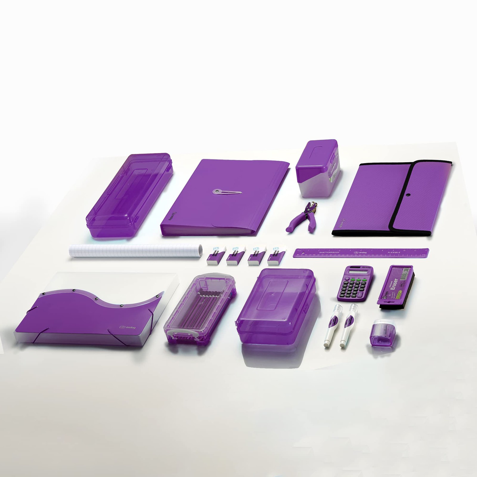 Large Capacity Double Deck Pencil Box – Purple Plastic With 12 Compartments, …