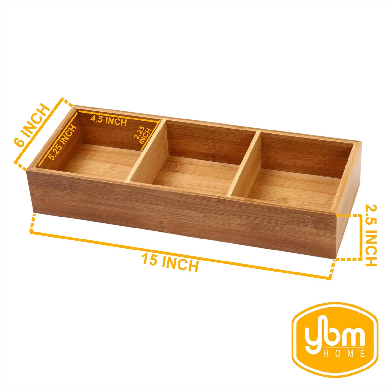 Ybm Home 3-Compartment Bamboo Drawer Organizer Multi-Use Storage For Junk
