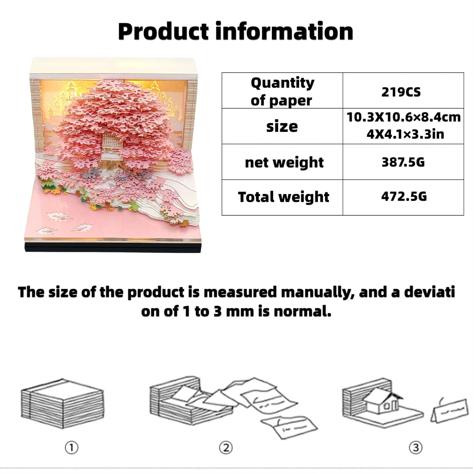 3D Calendar 2026, Desk With LED Light, 3d Tree Memo Pad pink
