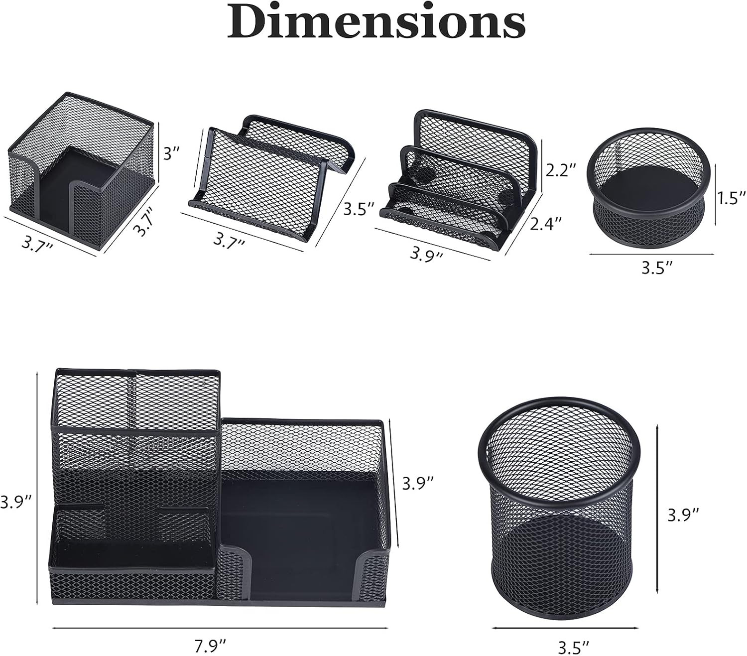 Desk Organizers Set with Mesh Pen Holder Cup, 3 Compartments Black Office