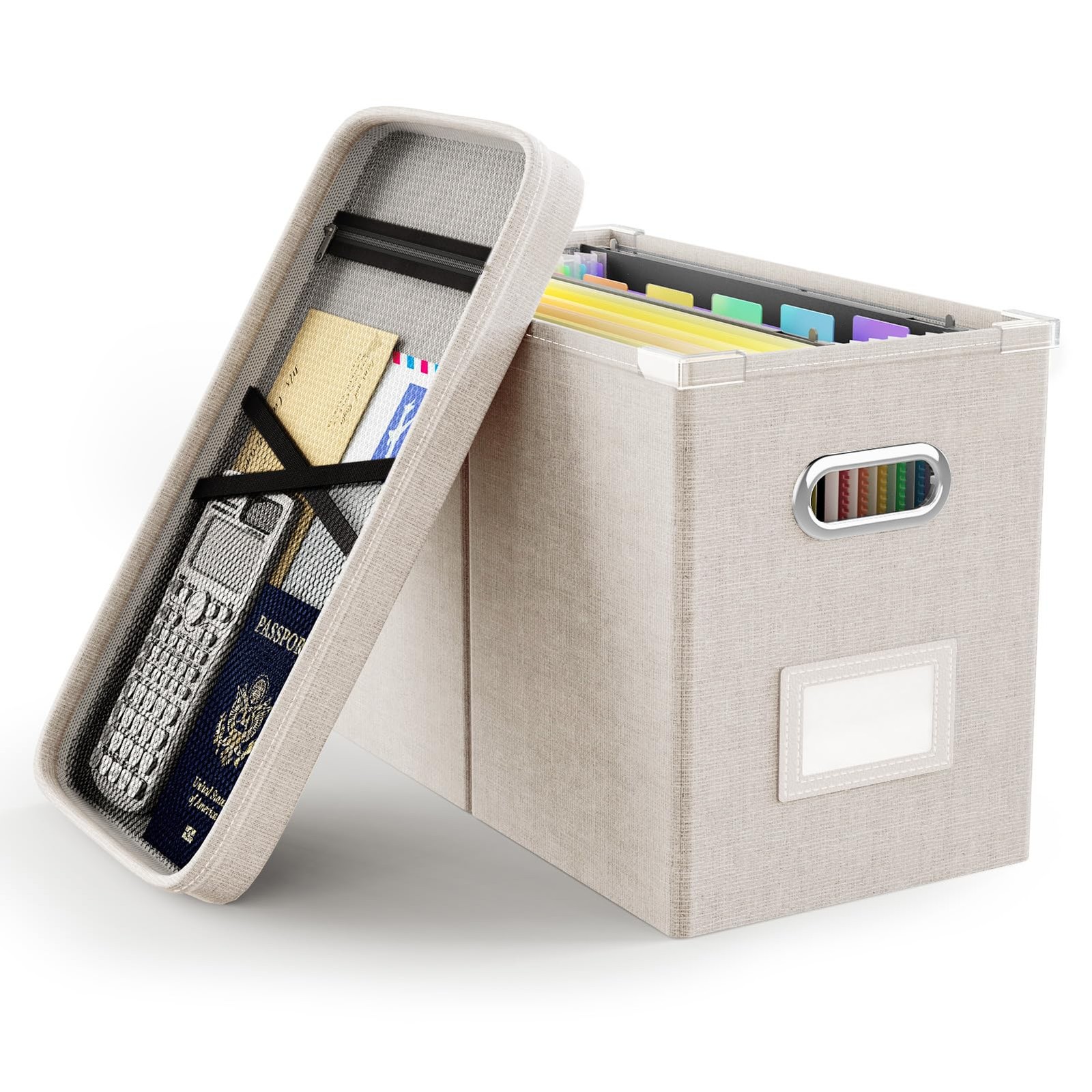 Oterri File Organizer Box with Lid, Hanging Filing 1 PCS, Beige