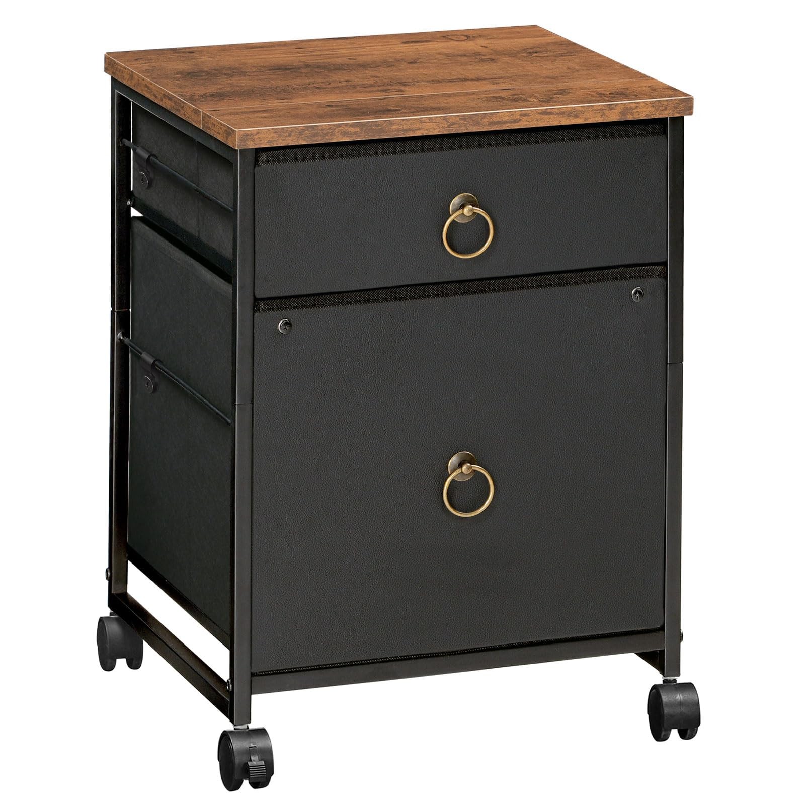HOOBRO File Cabinet, 2-Drawer 15.7″D x 15.7″W x 19.6″H, Black + Rustic Brown