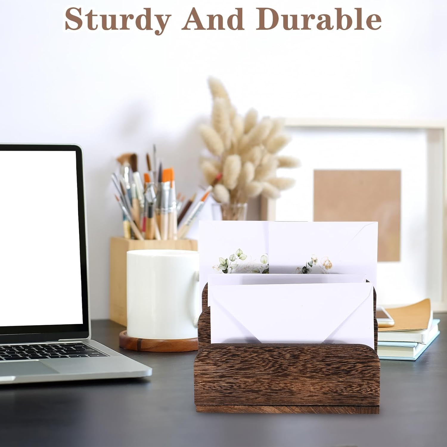 Wooden Mail Organizer 3 Slots Mail Holder for Desk Wood File Paper Letter Holder
