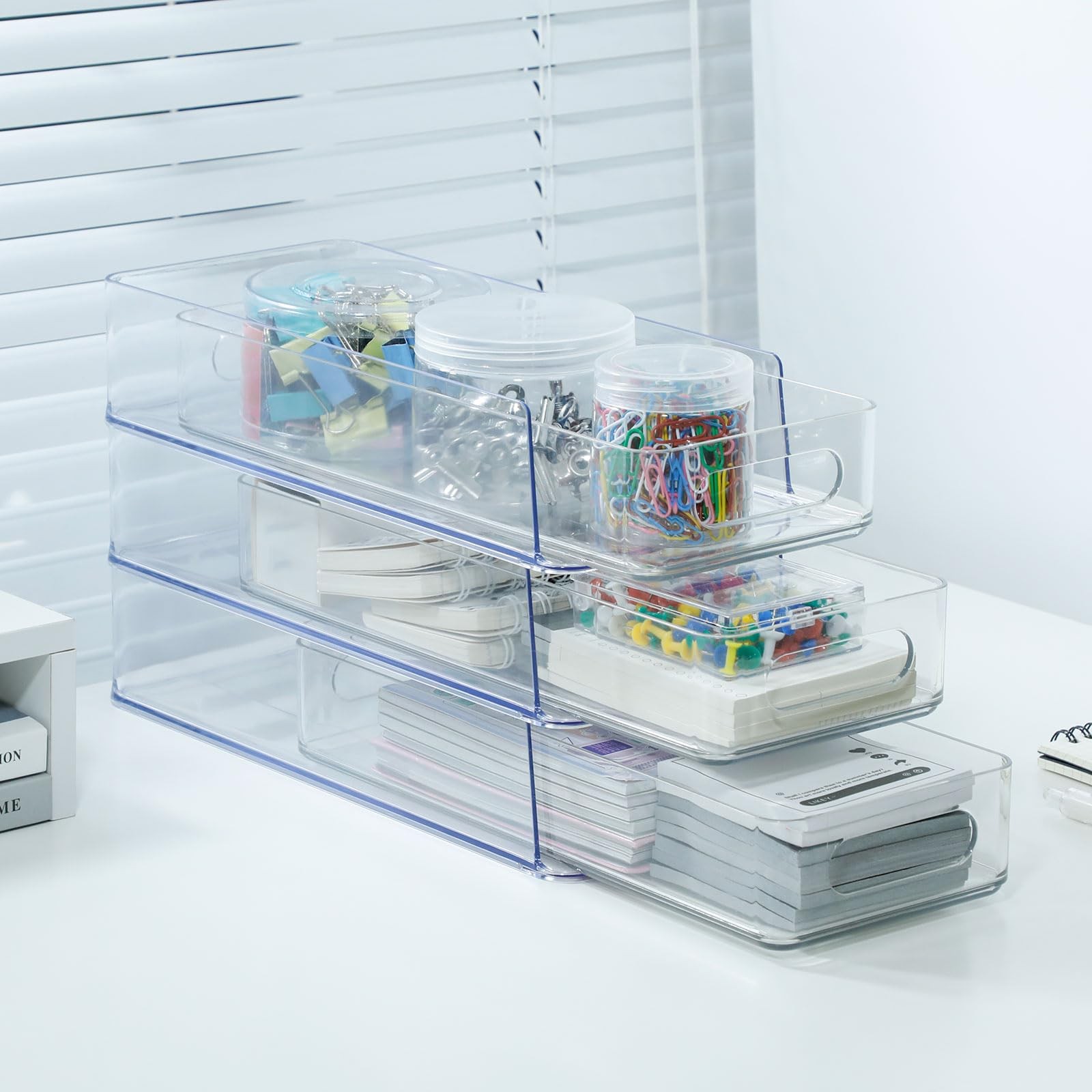 NINEWEEN 3 Tier Desk Drawer for Corner, Plastic Storage 3 Small, Clear