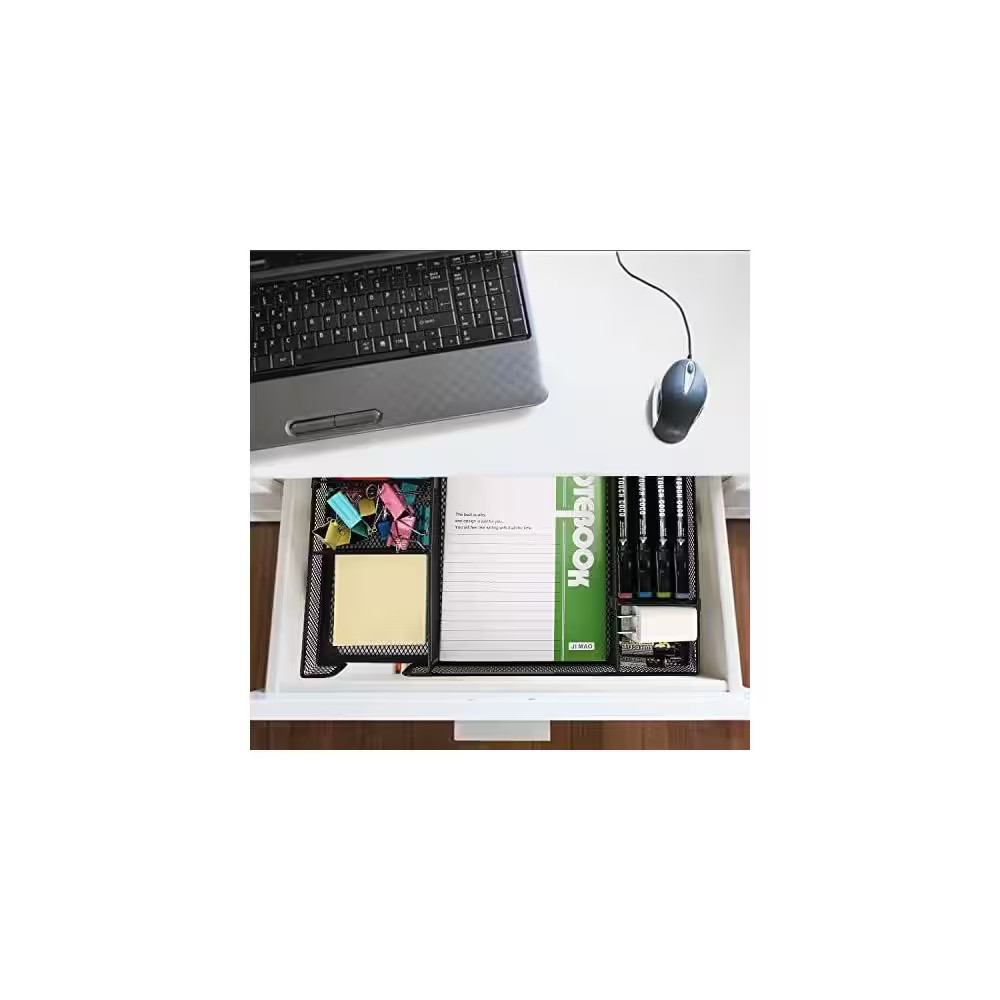 Desk Drawer Organizer Tray 1-Pack Metal Mesh Adjustable Compartments 6 Grid Mult