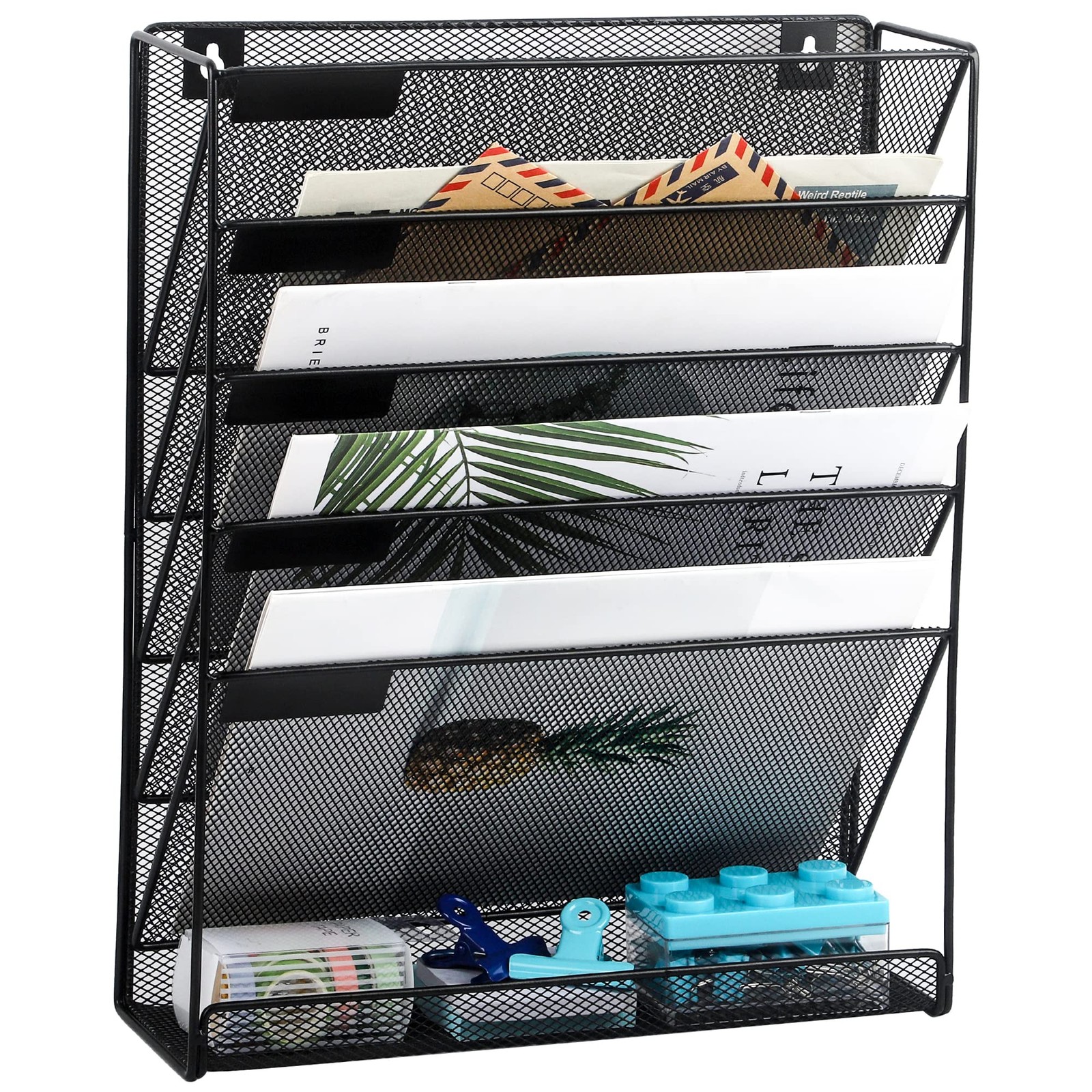 EASEPRES Desk File Organizer Mesh 6-Tier, Hanging Wall Mount 6 Tier, Black