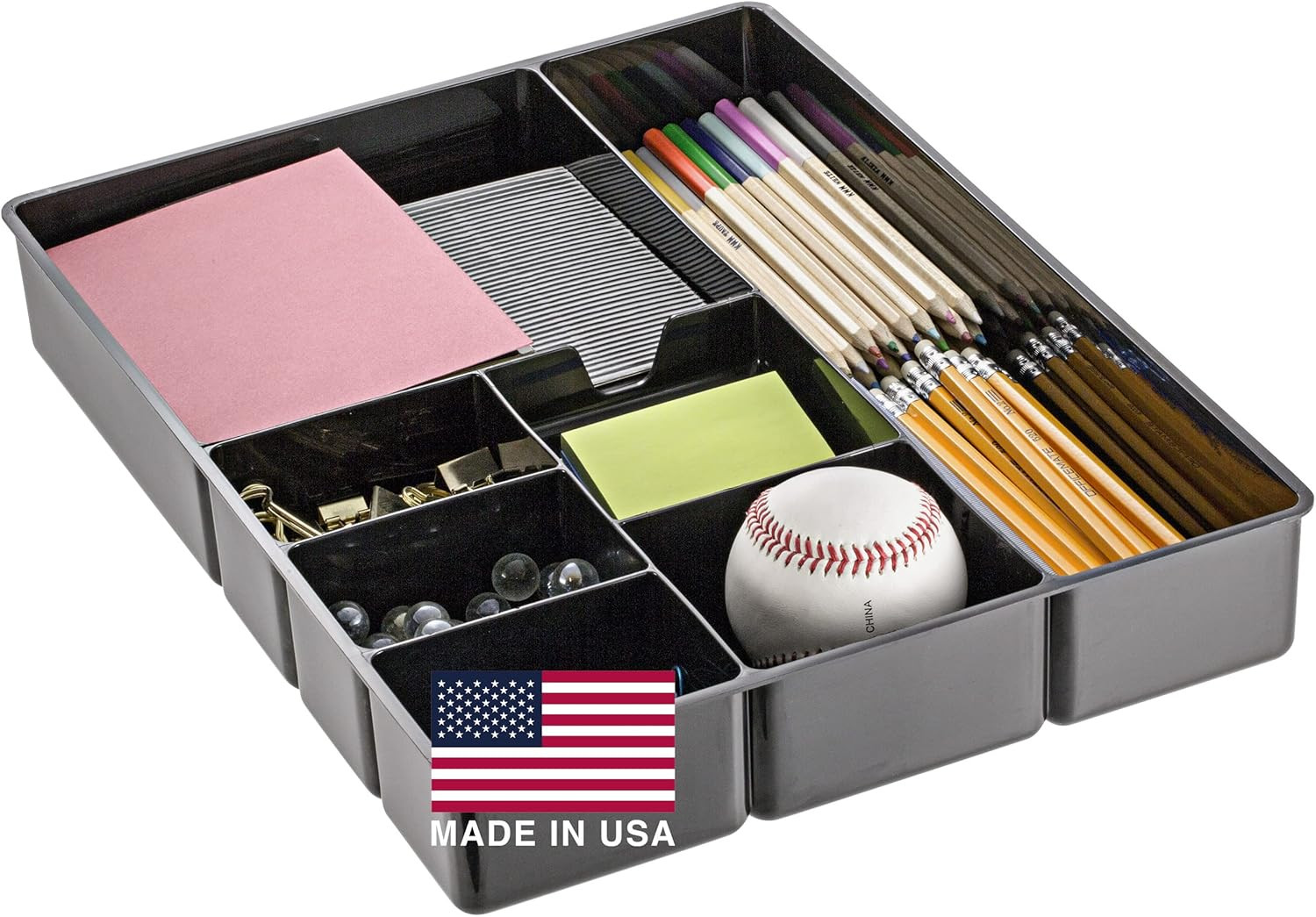 Deep Drawer Organizer Tray, 8 Compartments, 2 1/4″H x 15 1/8″W x 11 1/2″D, Black