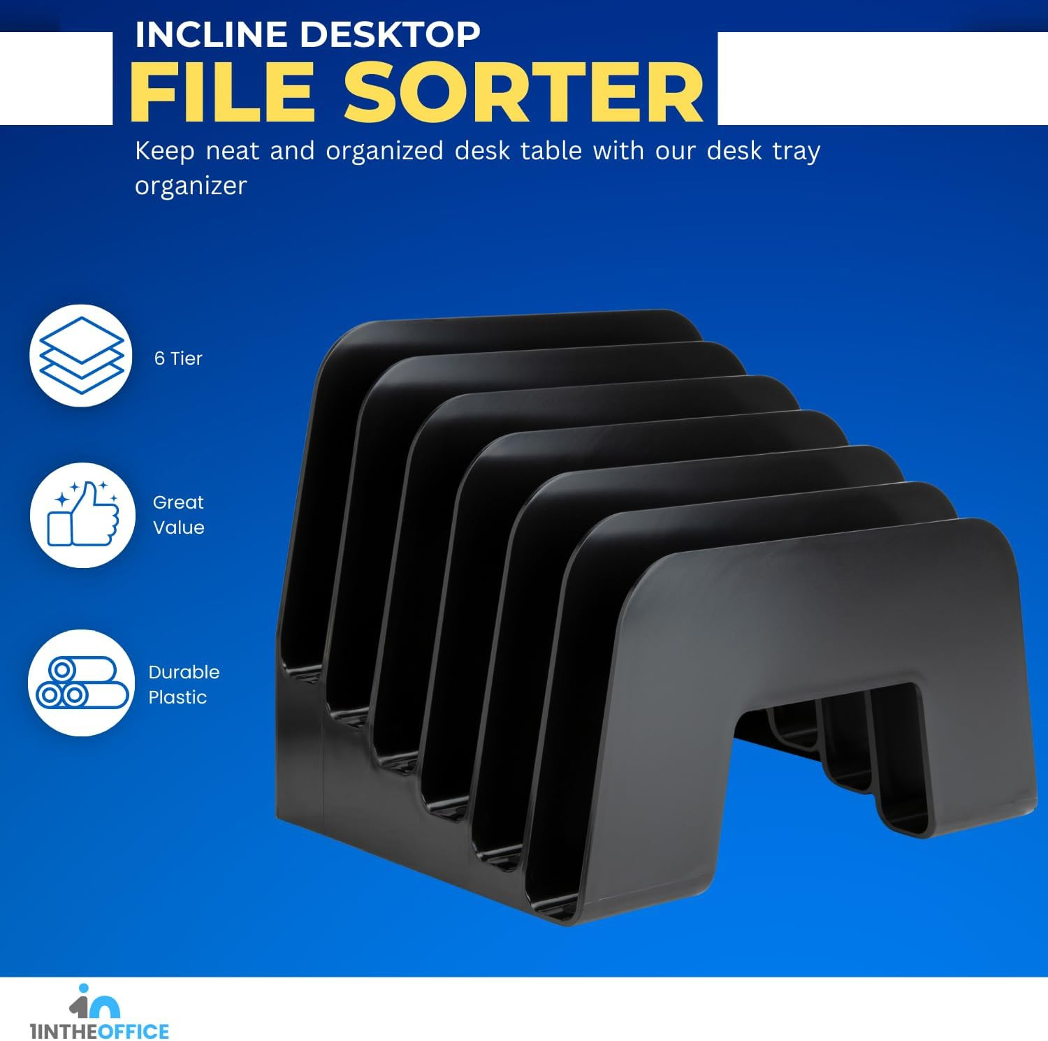 Incline Desktop File Sorter, 6 Compartments Step Sorter, Black