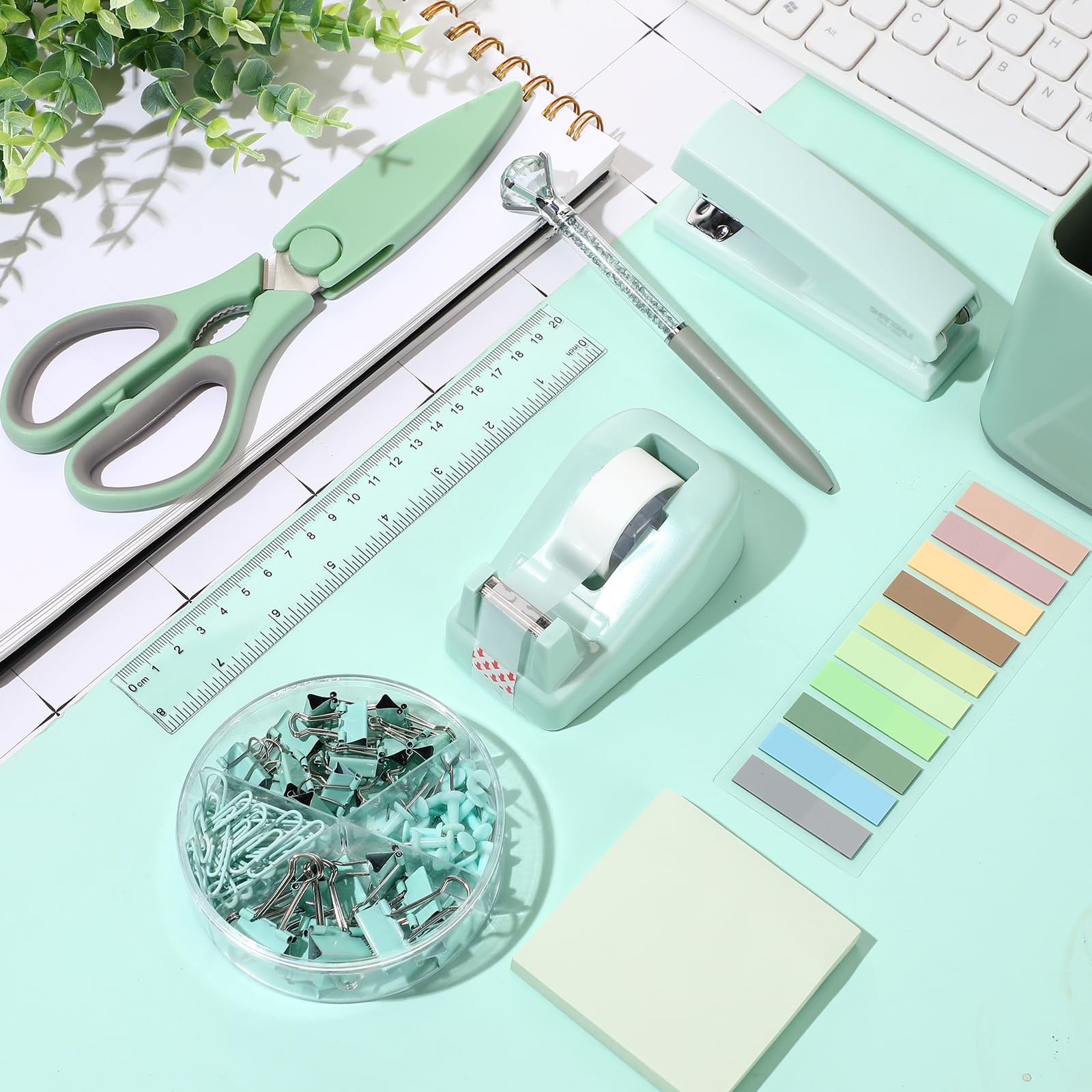 12 Pcs Sage Green Office Supplies Desk Accessories Set Pen Holder Tape Dispen…