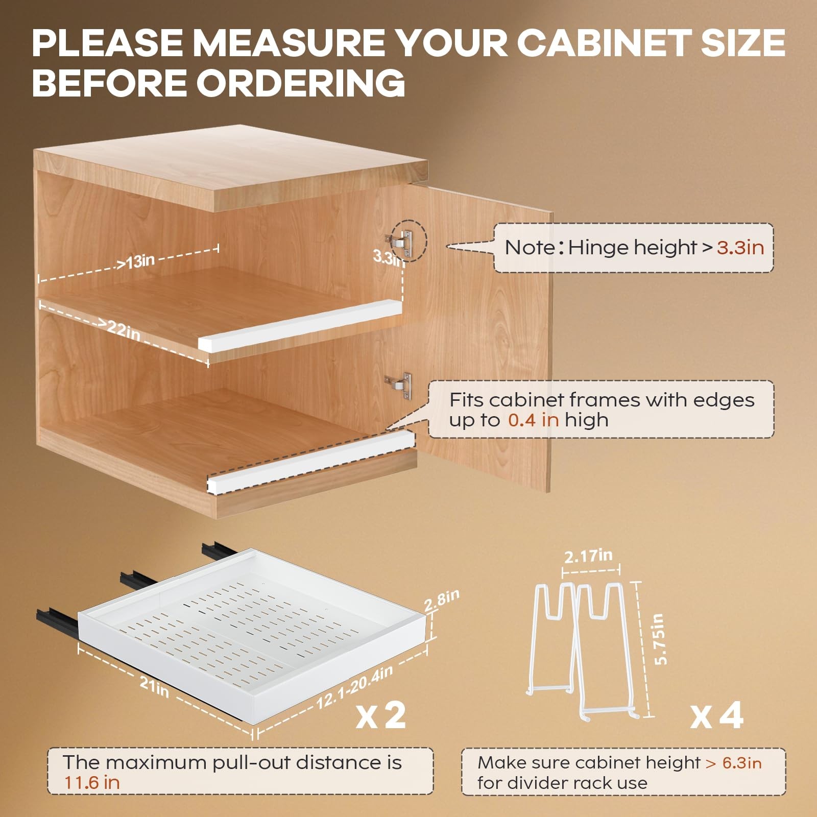 2Pack Pull out Cabinet Organizer 12.1″-20.4″W x 21″D(2Pack), White