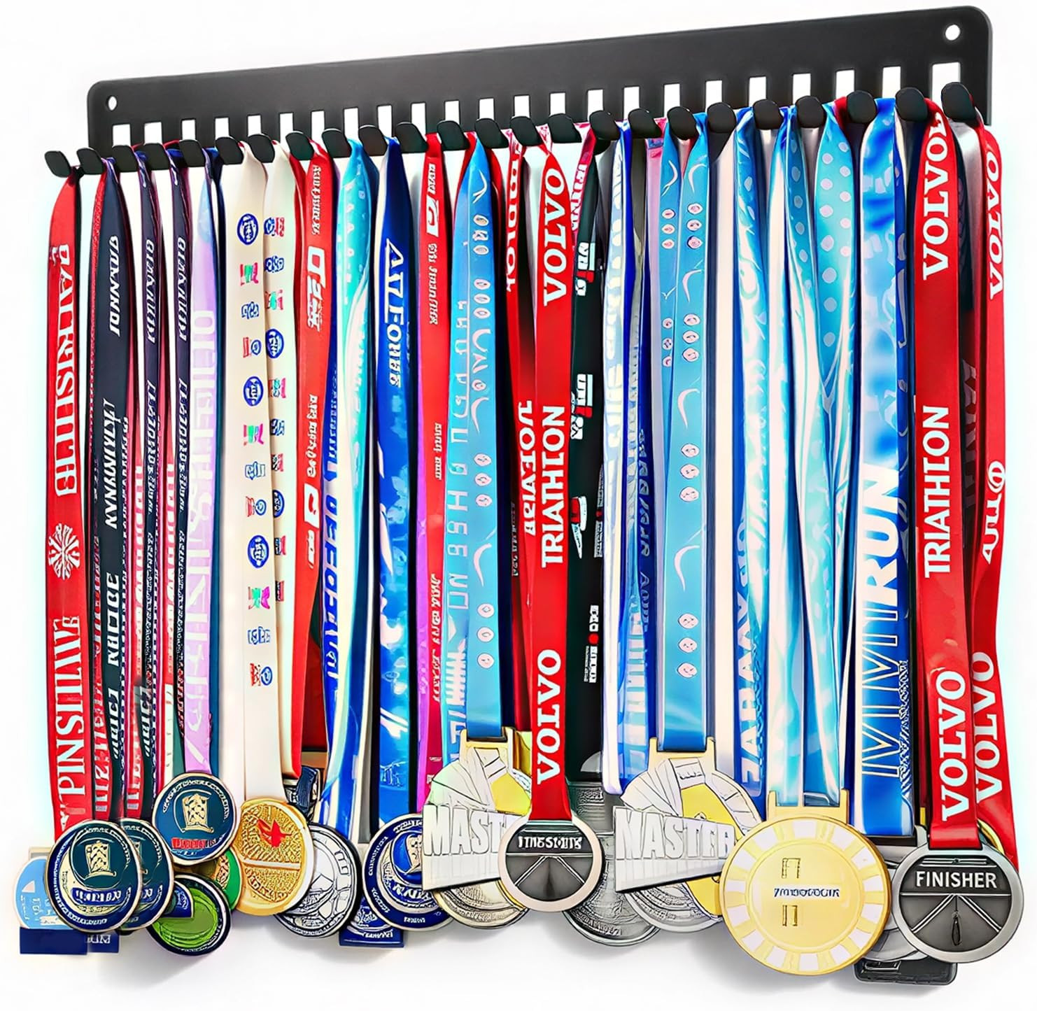 Wall Mounted Medal Holder Organizer Rack, 15.4 Inch Metal Storage Frame with 24