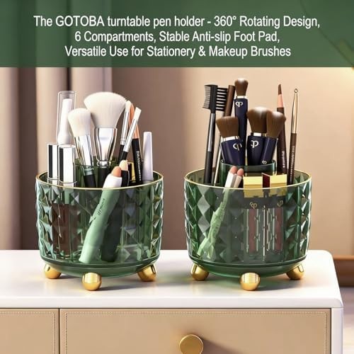 Dark Green Pen Pencil Holder for Desk, 360° Rotating Pen Organizer, Green Office