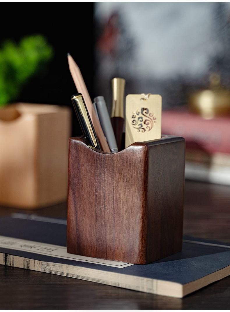 2 Pack Wood Pen Pencil Holder Stand Multi Purpose Natural Wood Pencil Cup Pot