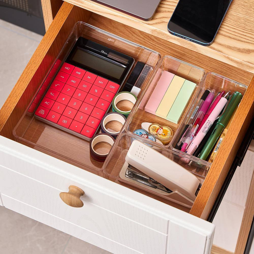 Drawer Organizer Set for Office Storage, Clear 9 In. X 2 In. Plastic Desk Organi