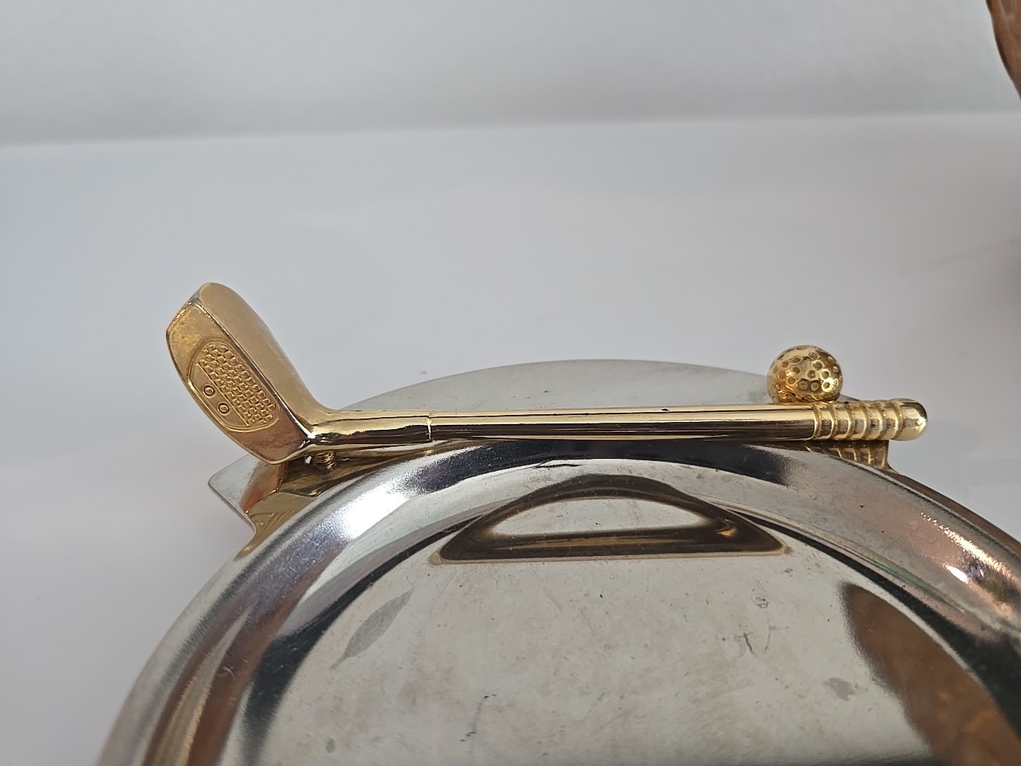 Vintage Desk Set Letter Holder Silver Brass Coin Trinket Dish Golf Bag Club Ball