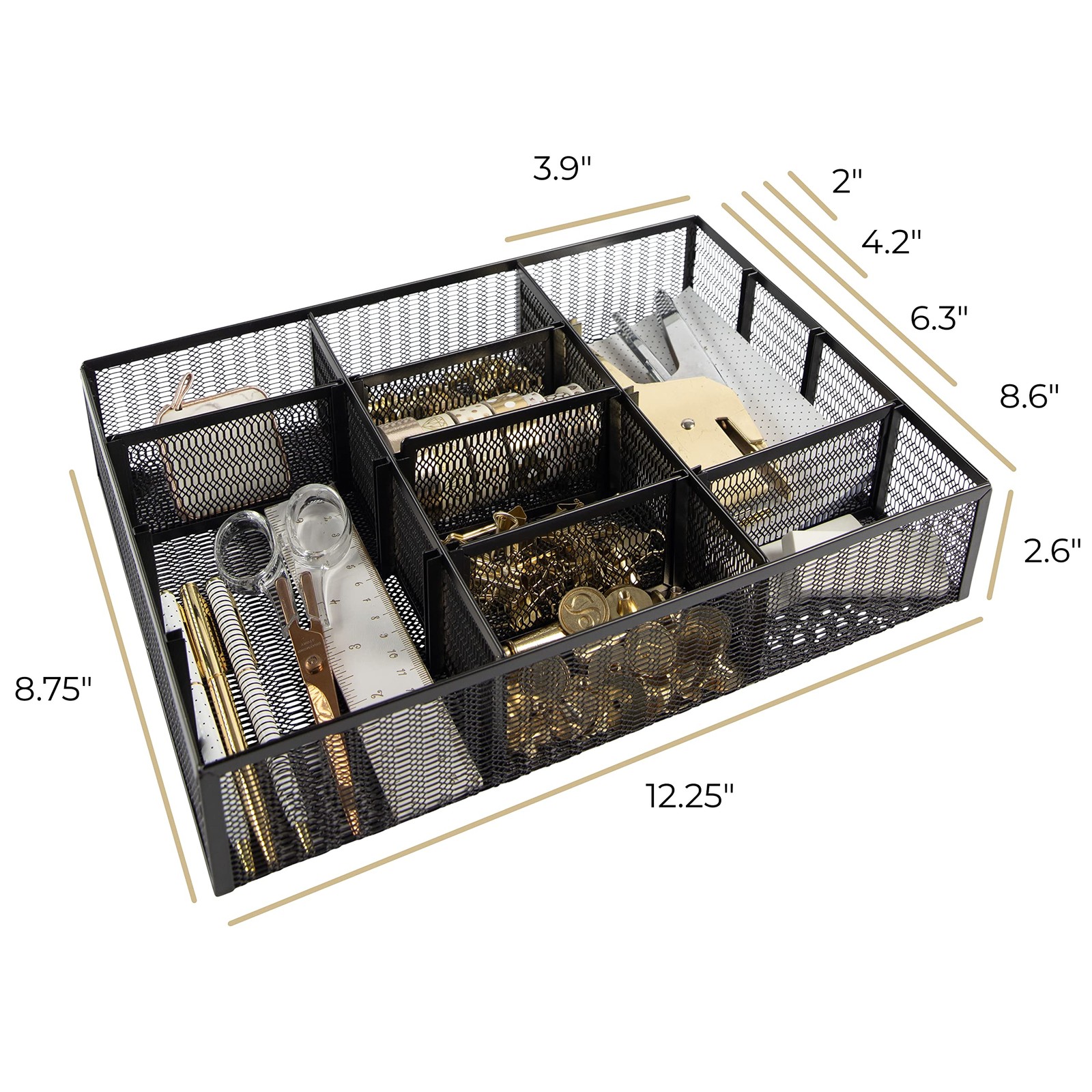 BLU MONACO | Black Metal Mesh Desk Drawer Organizer Tray | 12