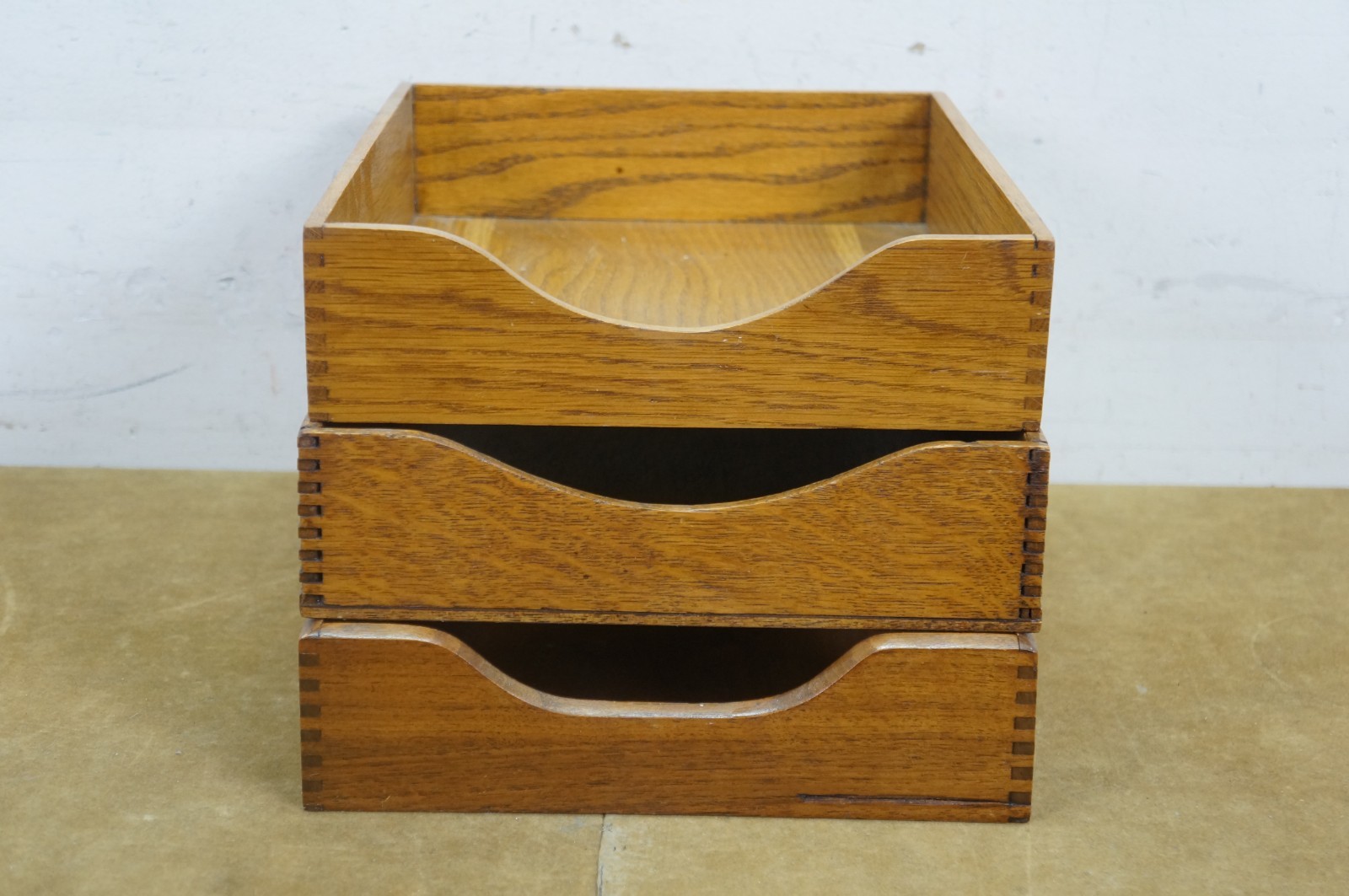 3 Vintage Quartersawn Oak Dovetailed File Tray Desk Organizers