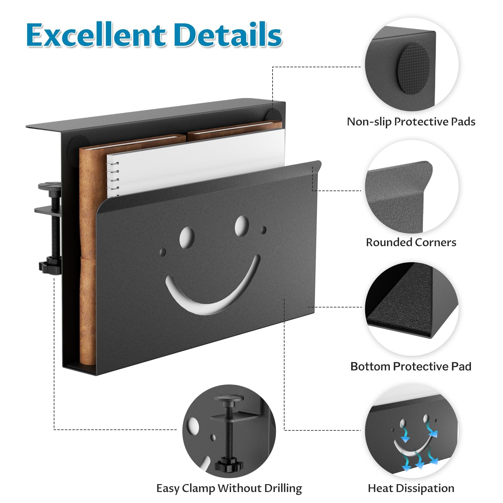Onemake Desk Side Storage, Funny Smile No Drill 1 Tier, Black-1 Tier-Smile