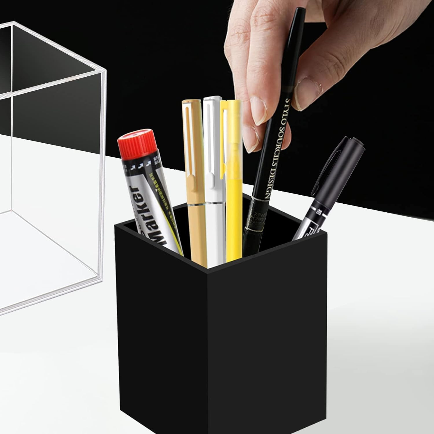 Acrylic Pen Holder Organizer, Black Pencil Holder for Desk, 2 Pack | Pen Holder