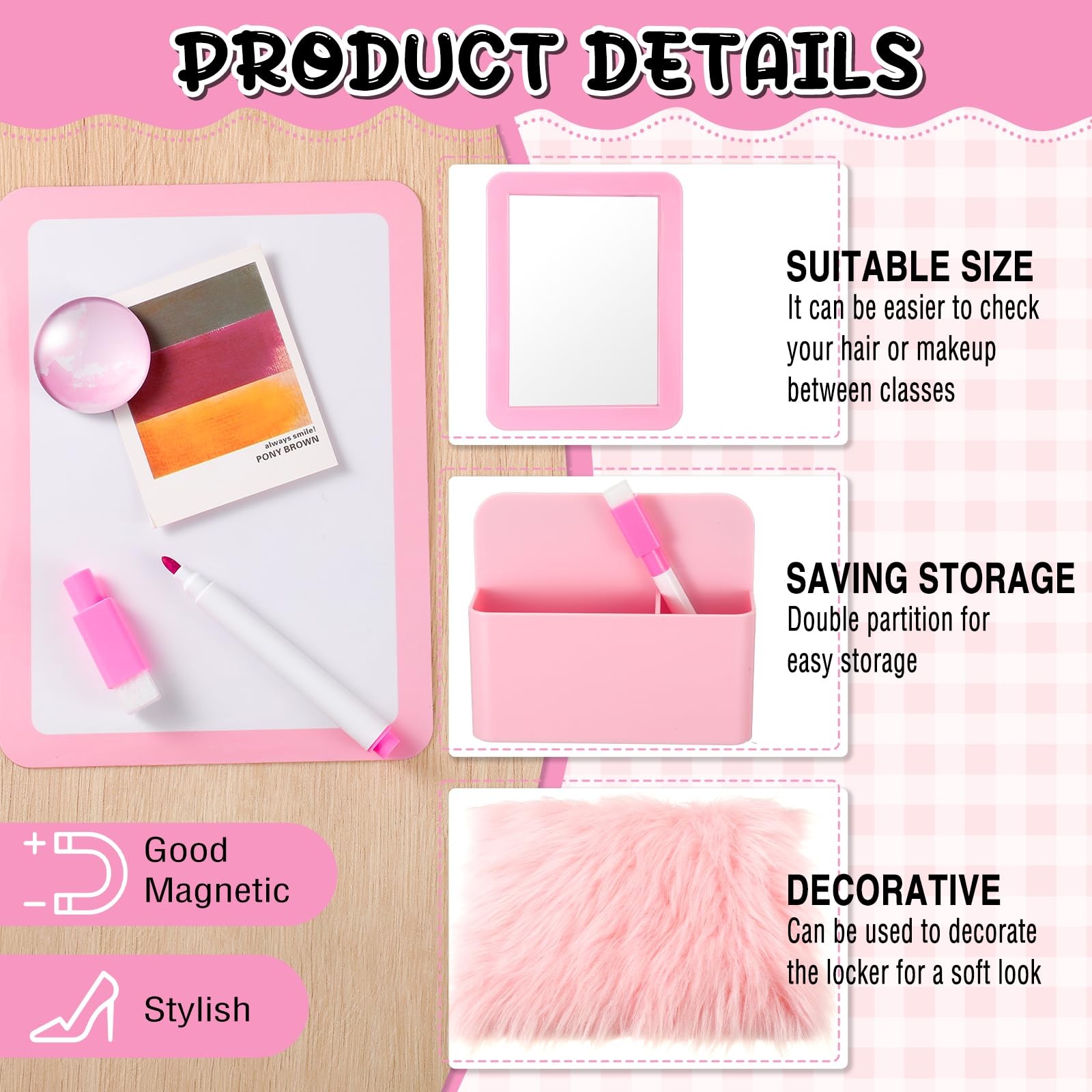 12 Pcs Locker Accessories Kit Magnetic Mirror Whiteboard Pen Holder Magnet Ho…