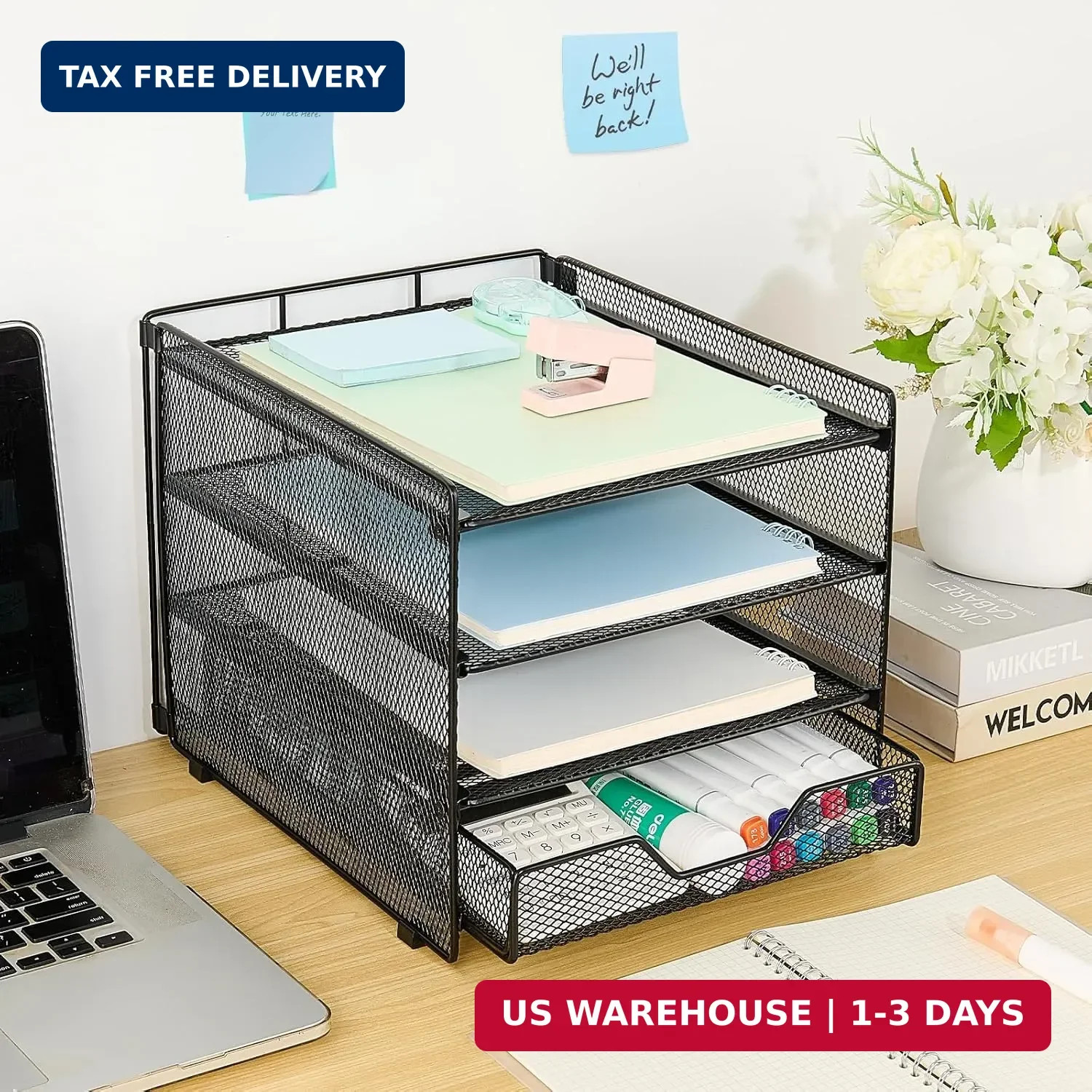 OPNICE Desk Organizers and Accessories, 4-Tier Desktop File Organizer with Drawe