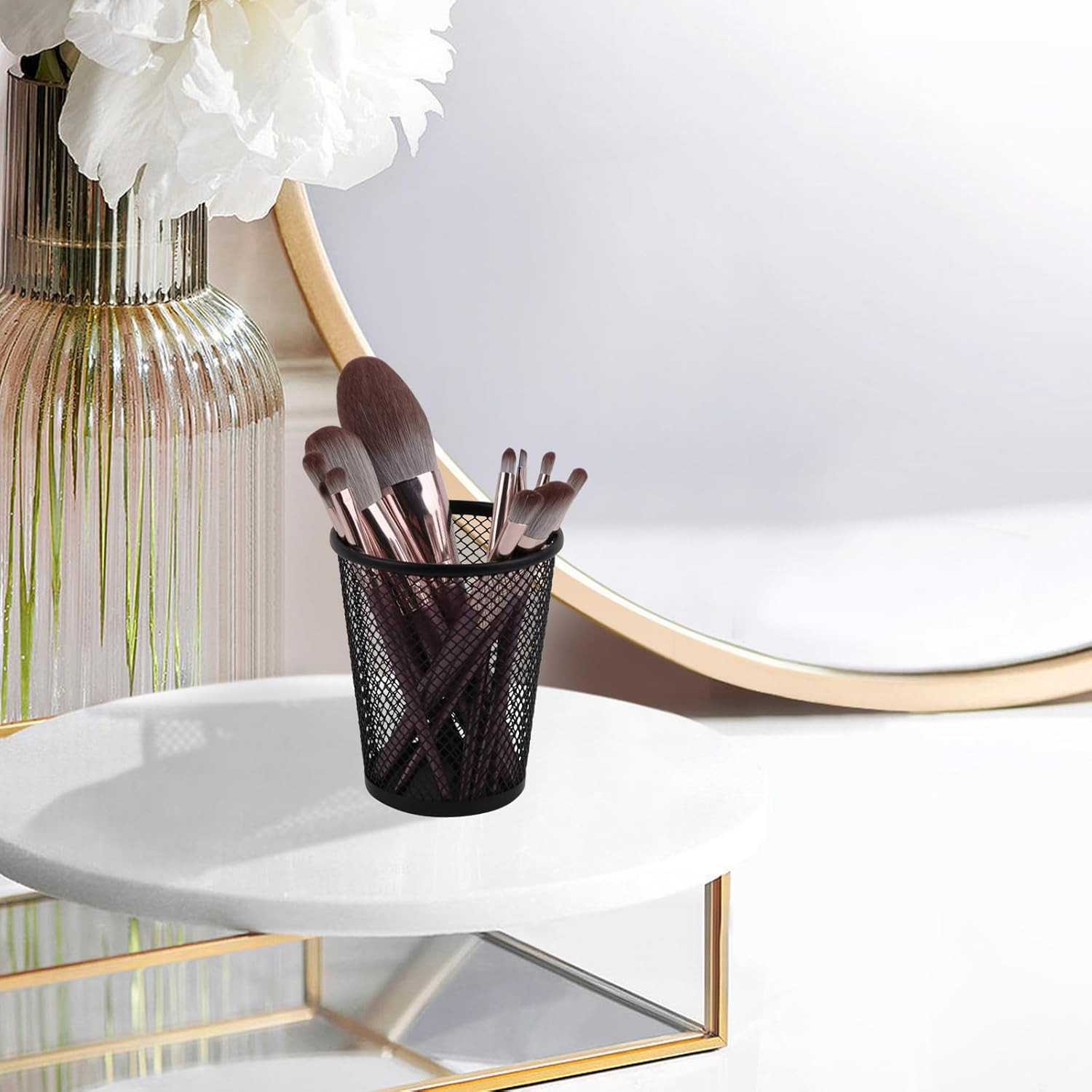 Desk Pencil Pen Holder, Wire Mesh Pen Cup Holder for Desk Organizer and Office D