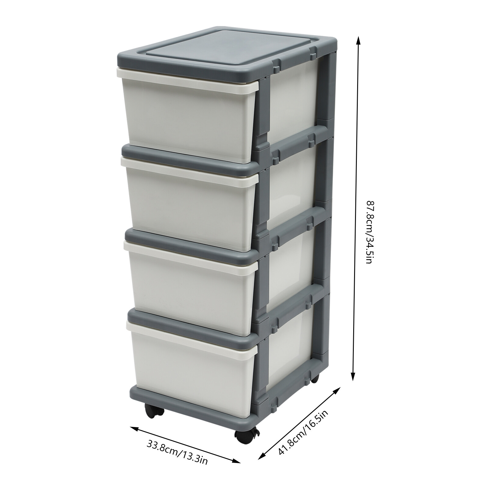 Office White Grey 4 Drawer Storage Cabinet Mobile Rolling Organizer with Wheels