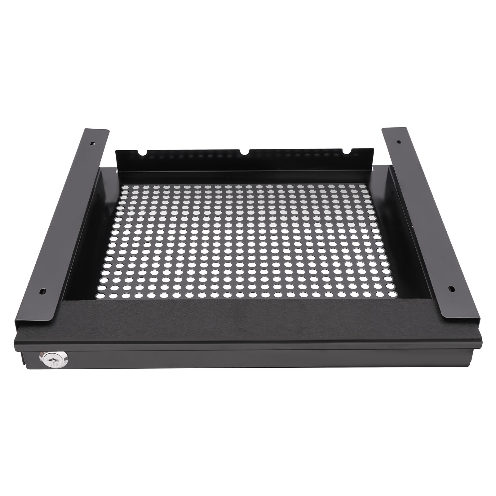 Black Iron Under Desk Mounted Sliding Pull-out Drawer w/Keys for Standing Desks