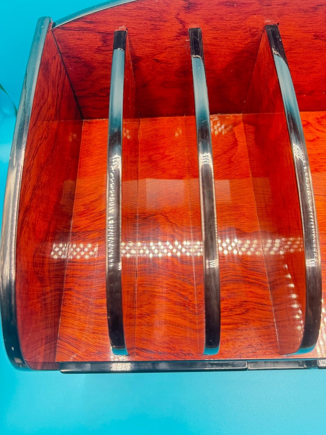 Vintage Burlwood Executive Table Top Organizer