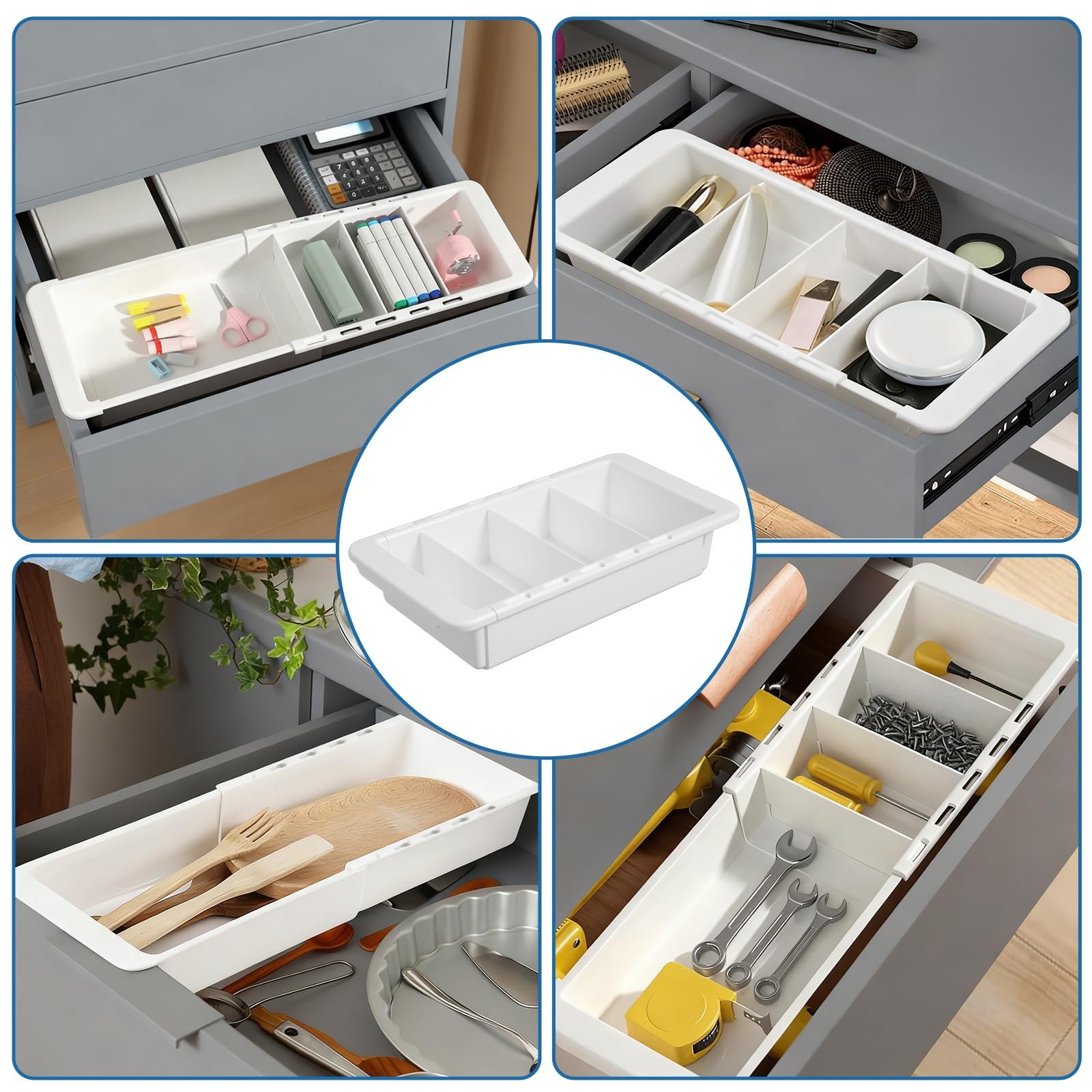 PercyEffie 2pcs Drawer Organizer Expandable with Insert Adjustable Lightwhite