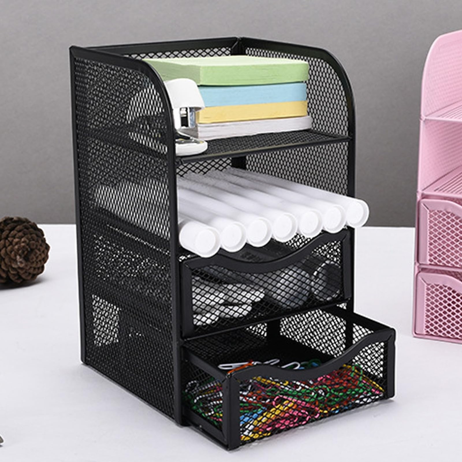 LJCM Desk Organizer, 3 Drawers Office Multifunctional Black
