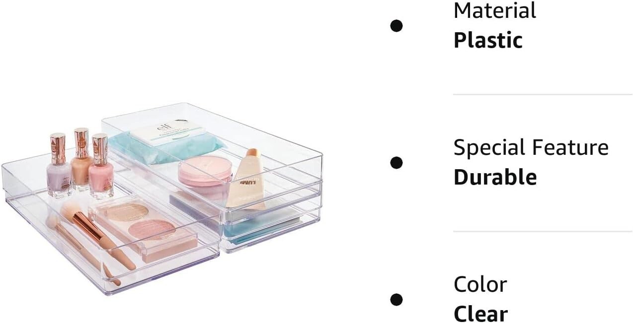 STORi SimpleSort 3-Piece Stackable Clear Drawer Organizer Set | 12″ x 6″ x 2″ Re